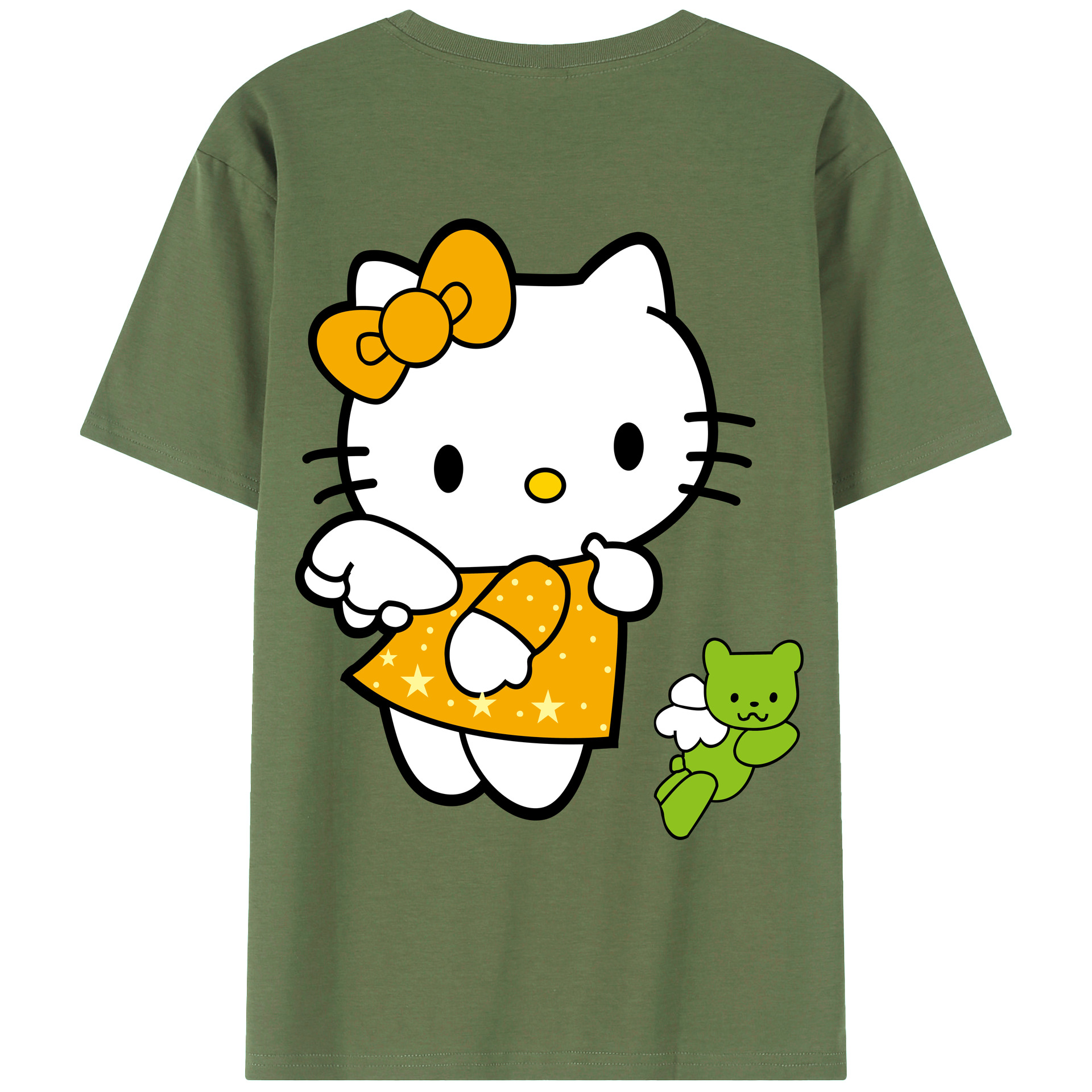 （画像用） Hello Kitty ハローキティ 綿100％ メンズ半袖Tシャツ（バックプリント） 通気性